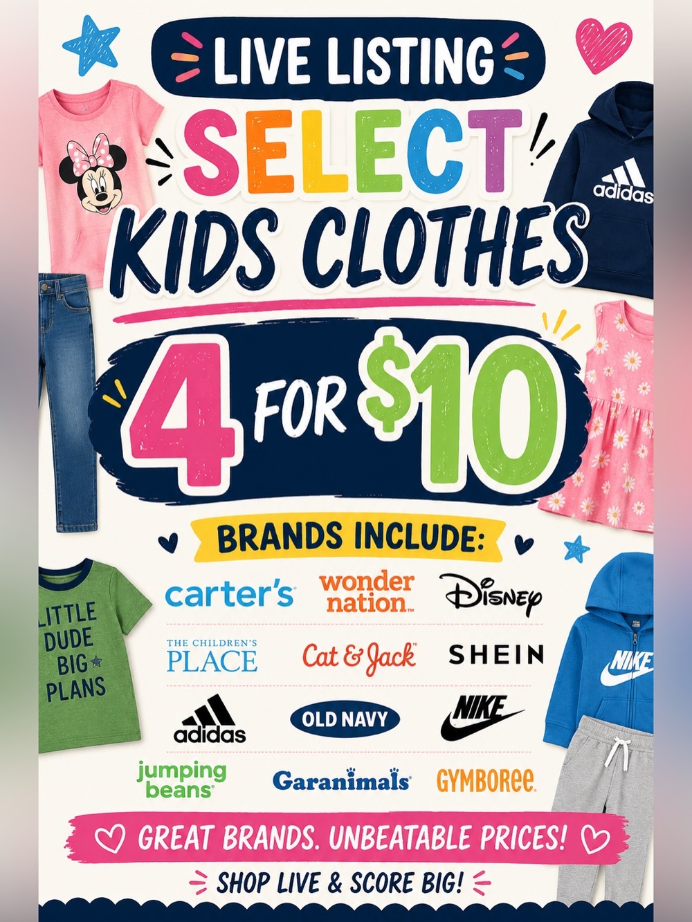 Live Listing! Select Kids Clothes 4 for $10👍To Be Notified! Free 🎁 W Purchase